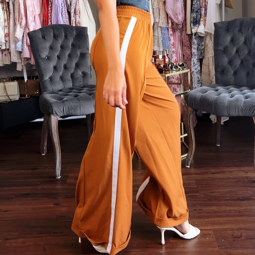 Women's Tan Pants with White Stripe